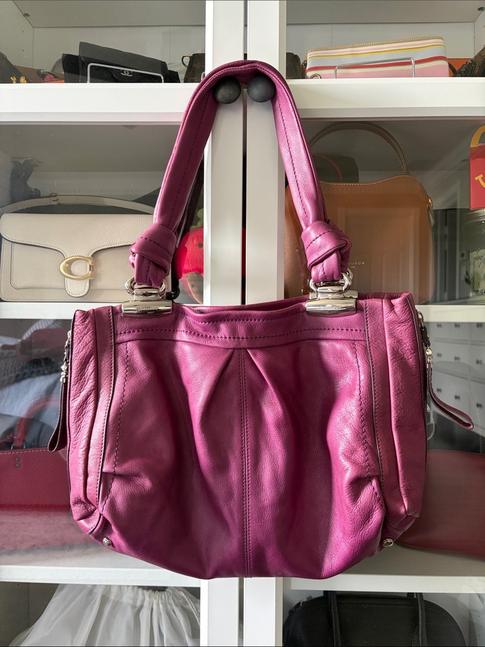 Y2K B.Makowsky Plum Leather Shoulder Hobo Bag